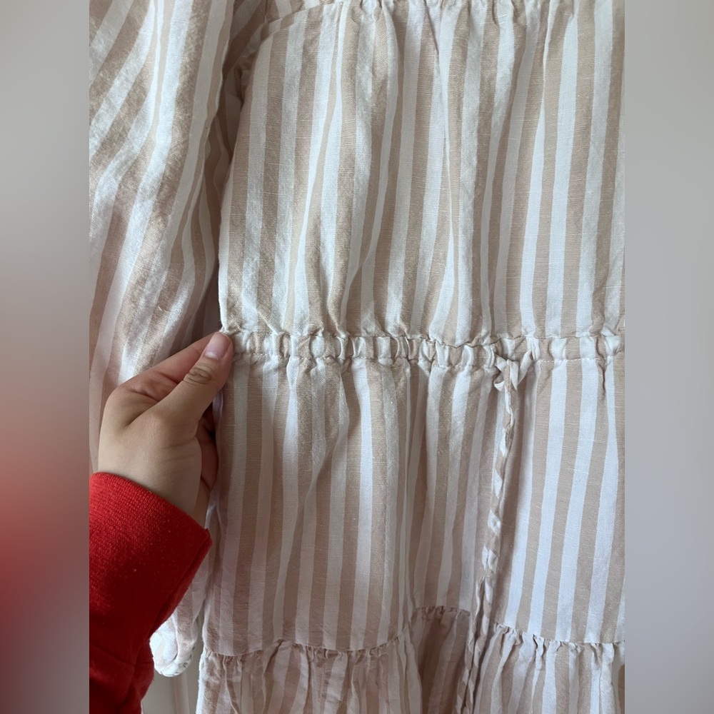 Striped Square-Neck Midi Dress - White & Tan - Picture 3 of 3